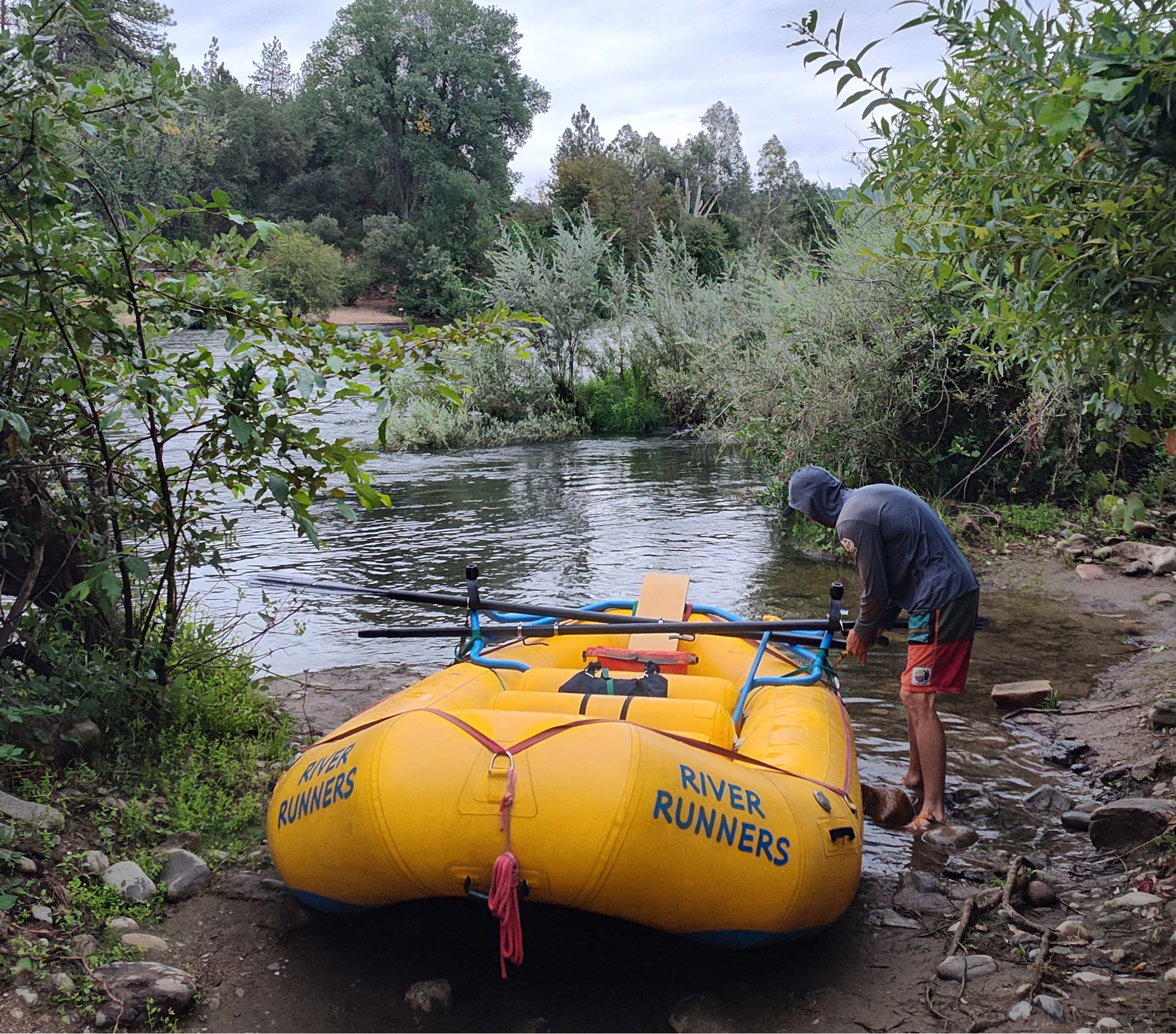 Wiatt prepares for whitewater rowing lessons.