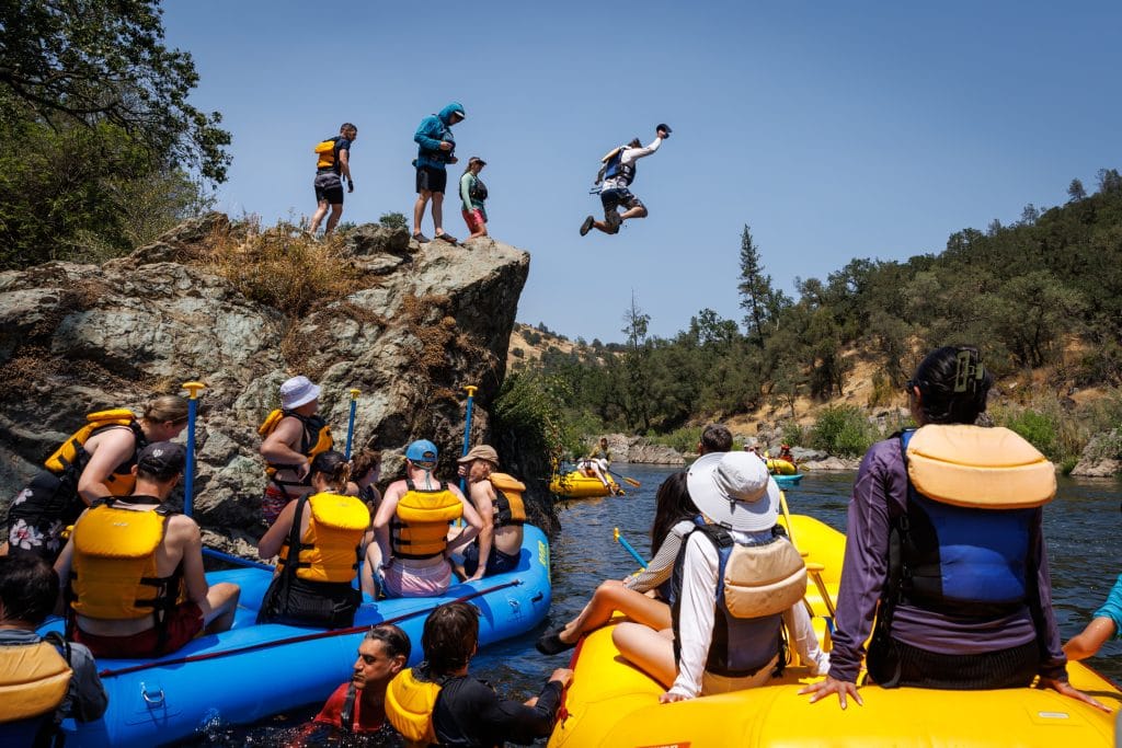rr-south-fork-gorge-rafting-sb-074 Rafters jumping off rocks into The South Fork American River